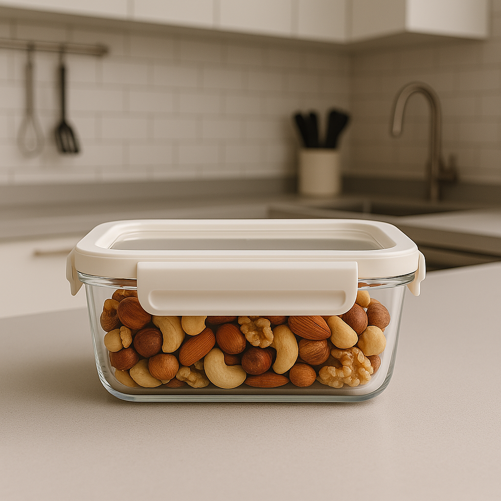 Arow Esnek Silikon Kapaklı Cam Saklama Kabı 650 ml - Beyaz