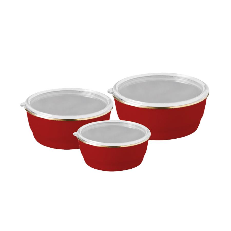 Arow Warm Emaye Kırmızı 3 Lü Saklama Kabı 