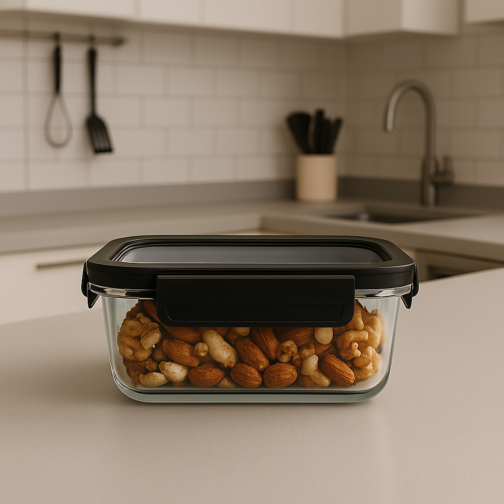 Arow Esnek Silikon Kapaklı Cam Saklama Kabı 650 ml - Siyah