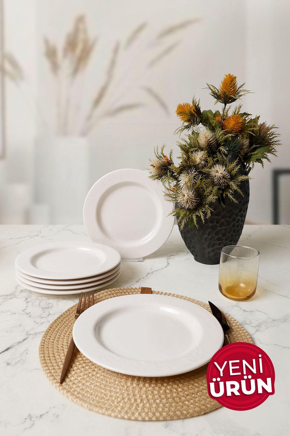 Beyaz İyonya Pasta Tabağı 22 Cm 6 Adet 006