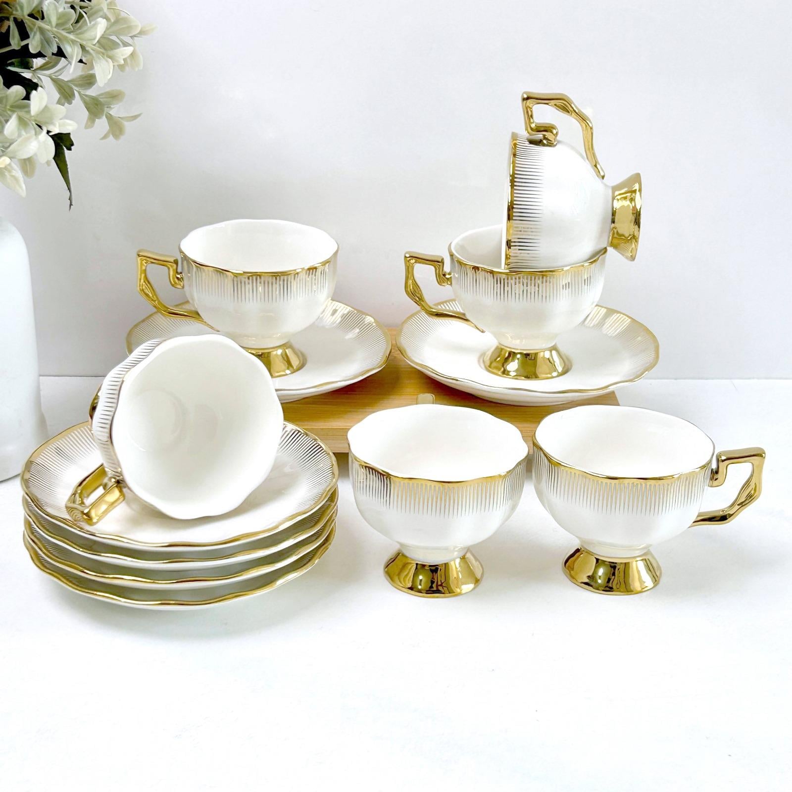 Mien  6'lı Ayaklı Çizgili Porselen Fi̇ncan Takımı