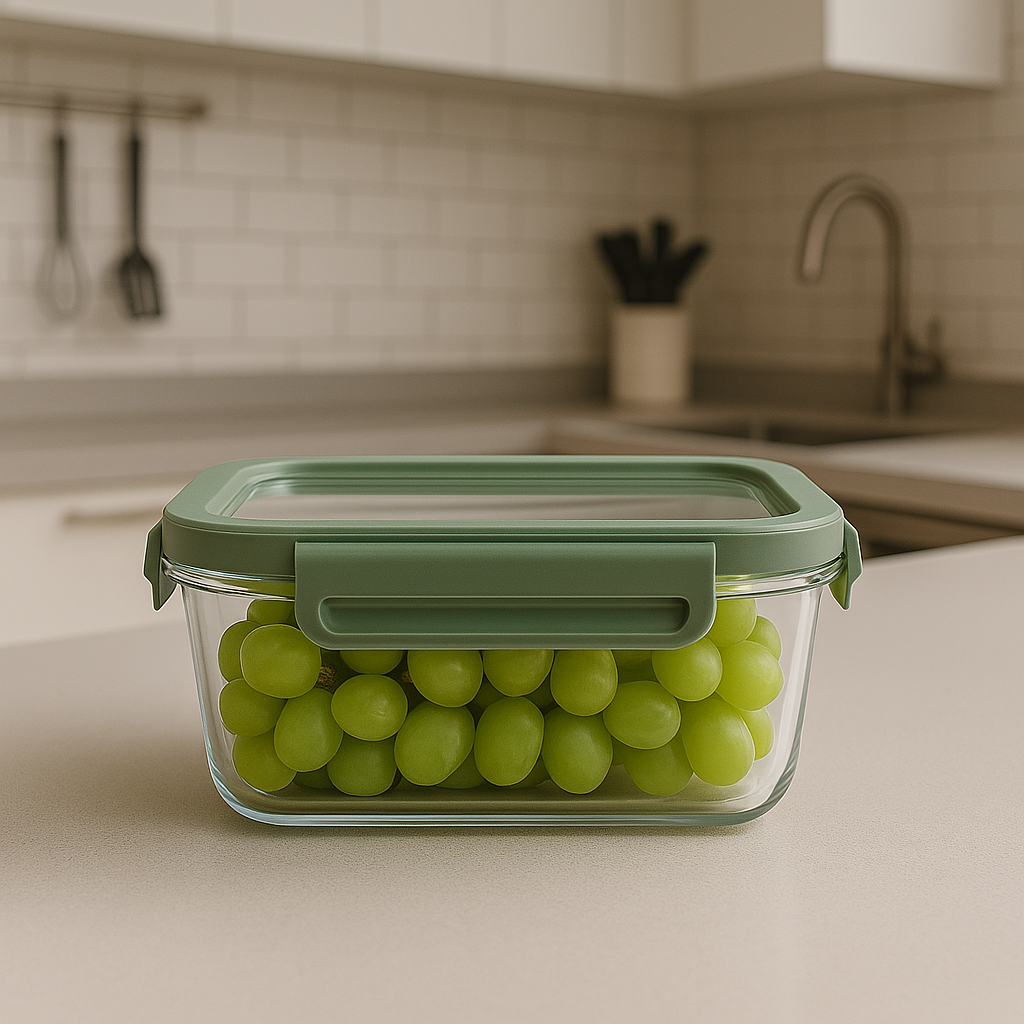 Arow Esnek Silikon Kapaklı Cam Saklama Kabı 650 ml Yeşil