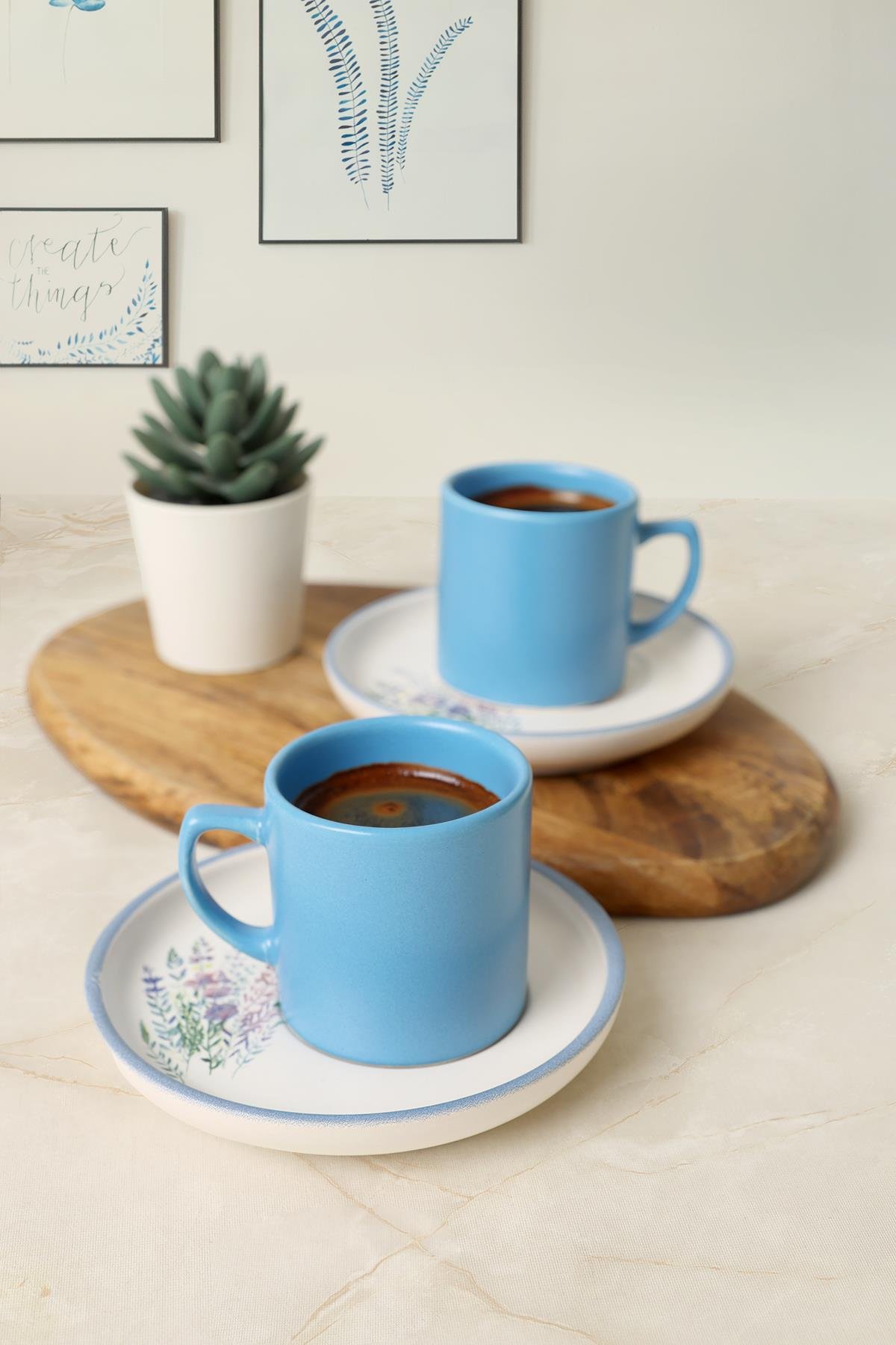 Elegant Blossoms Mavi Kahve Takımı 4 Parça 2 Kişilik 21789