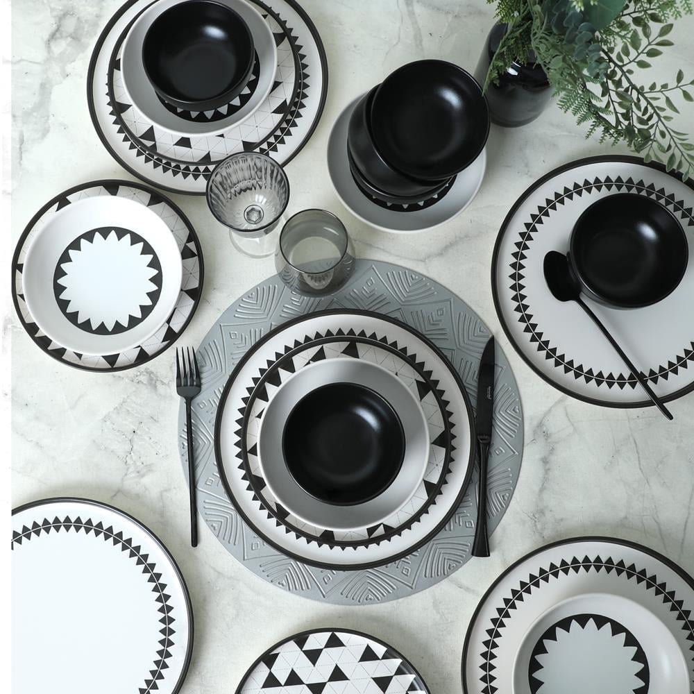 Keraart Black Pattern Nordic Yemek Takımı 24 Parça 6 Kişilik 21478-79-80