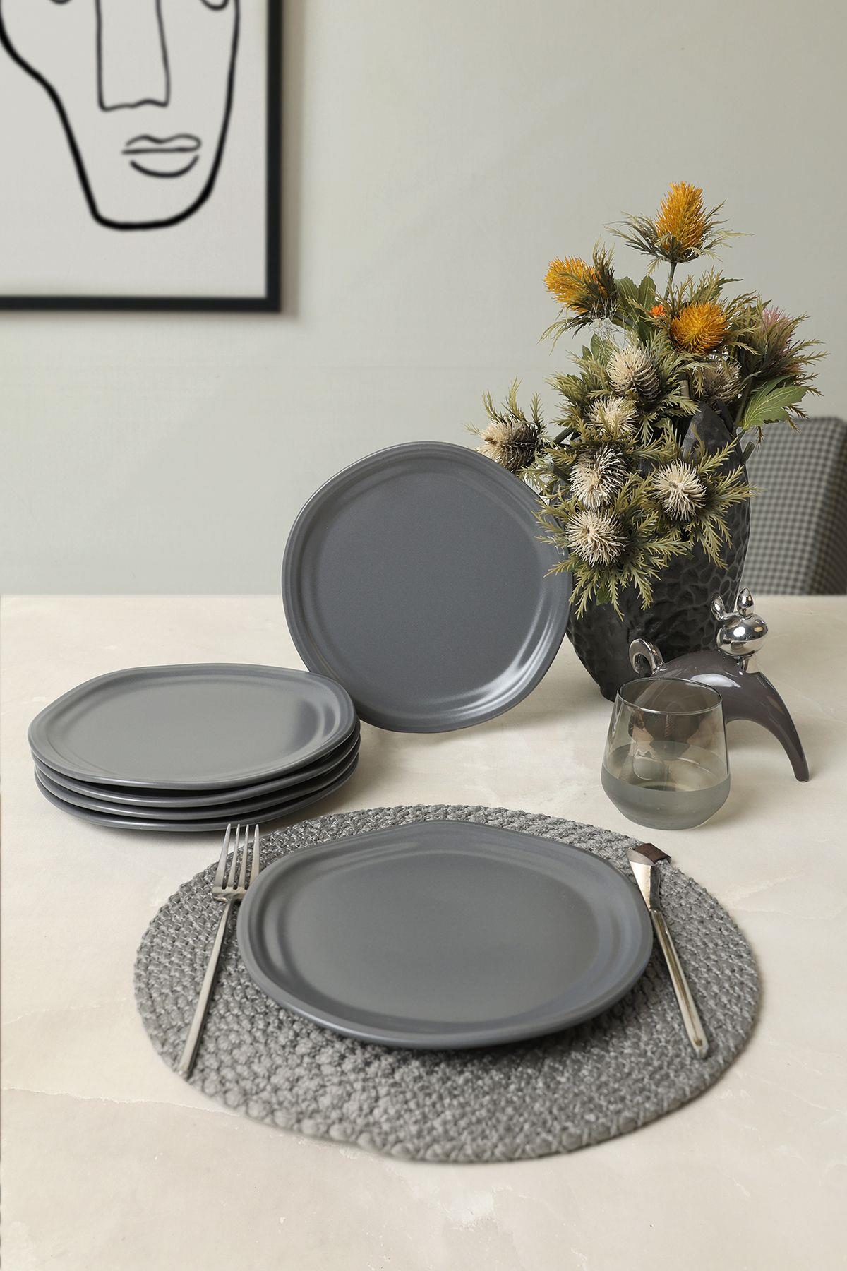 Mat Gri Bloom Pasta Tabağı 24 Cm 6 Adet 959