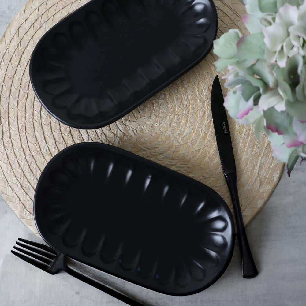 Mat Siyah Badem Kayık Tabak 22 Cm 2 Adet 956
