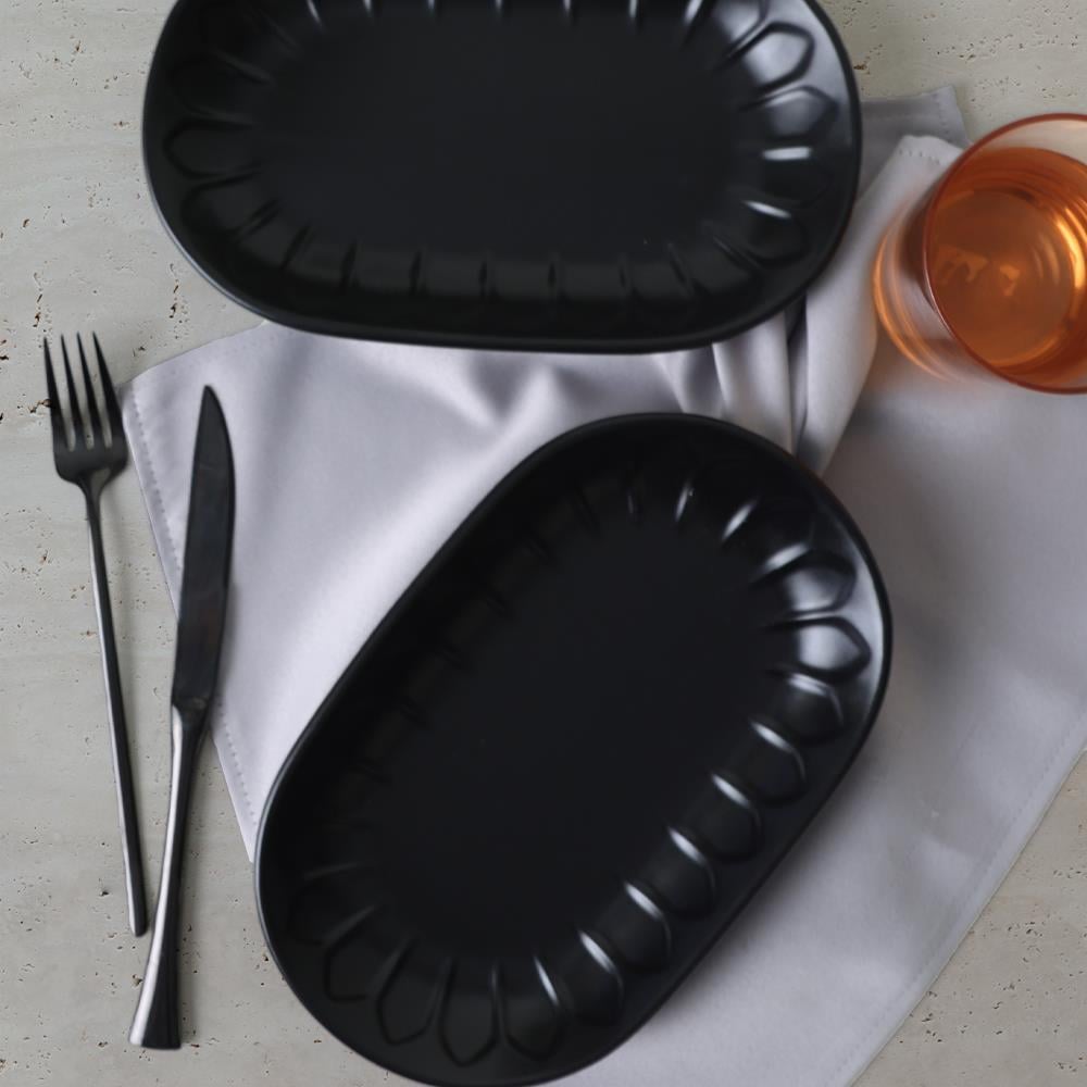 Mat Siyah Badem Kayık Tabak 25 Cm 2 Adet 956
