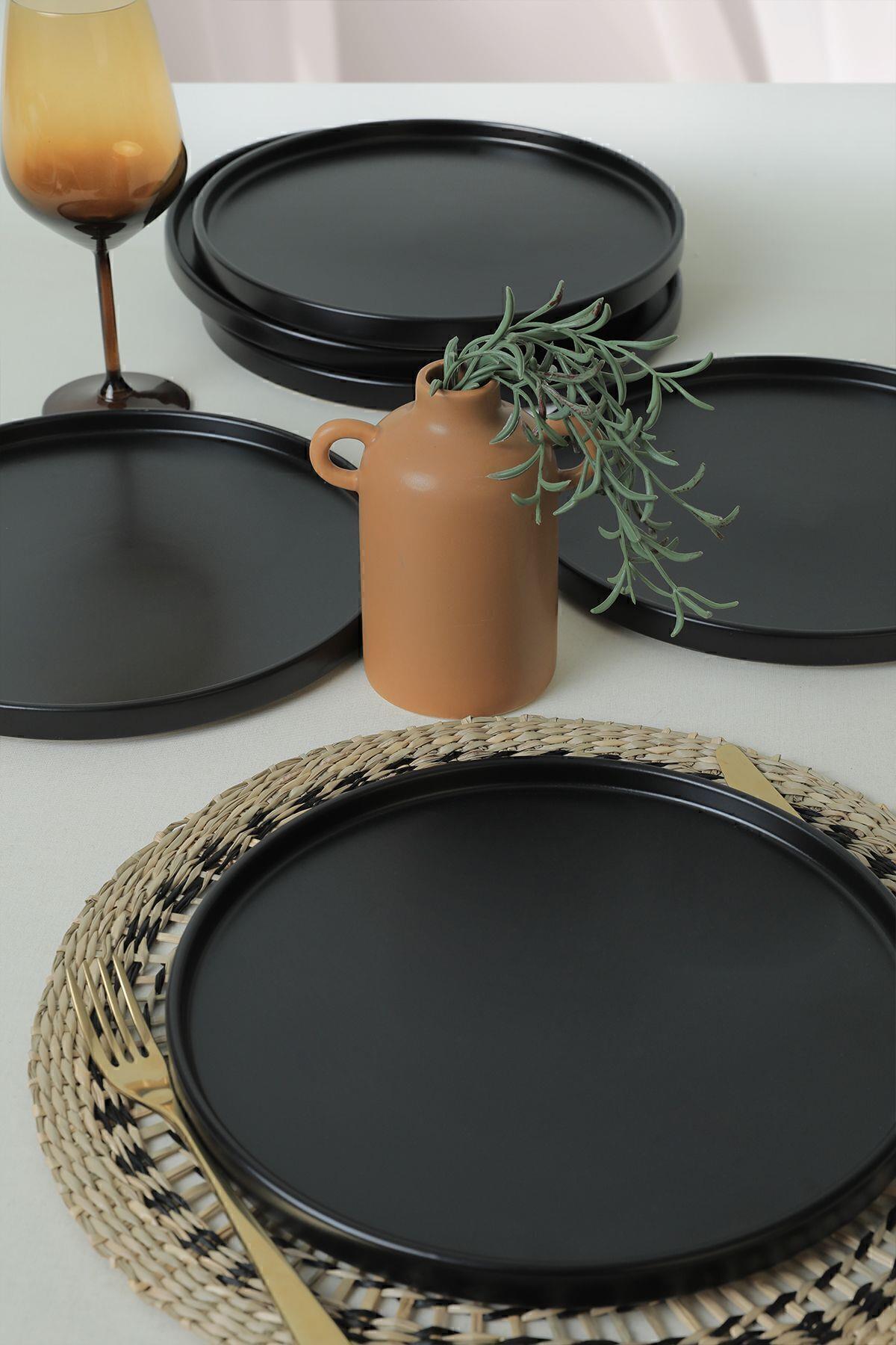 Mat Siyah Stackable Servis Tabağı 27 Cm 6 Adet 956