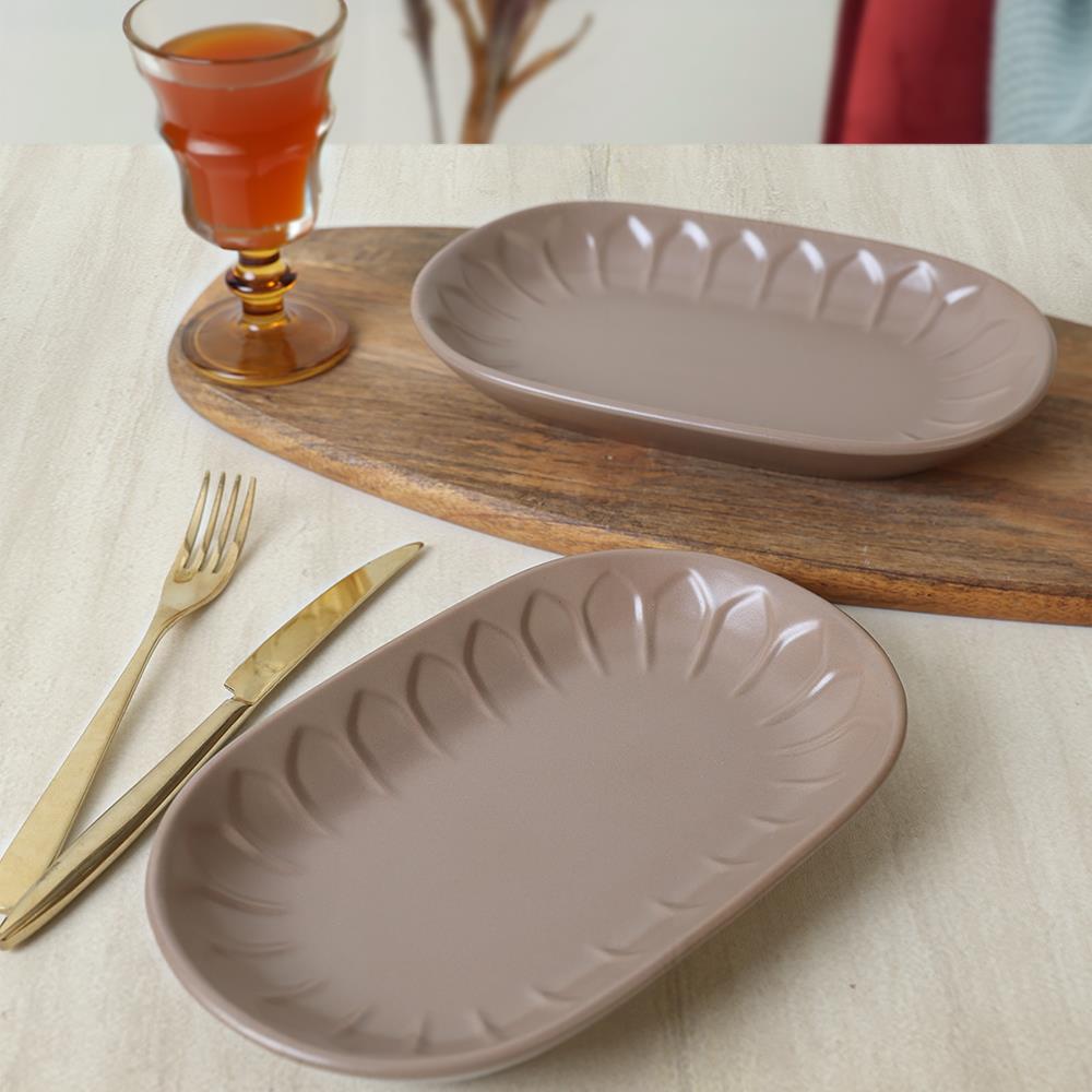 Mat Toprak Taupe Badem Kayık Tabak 25 Cm 2 Adet 977