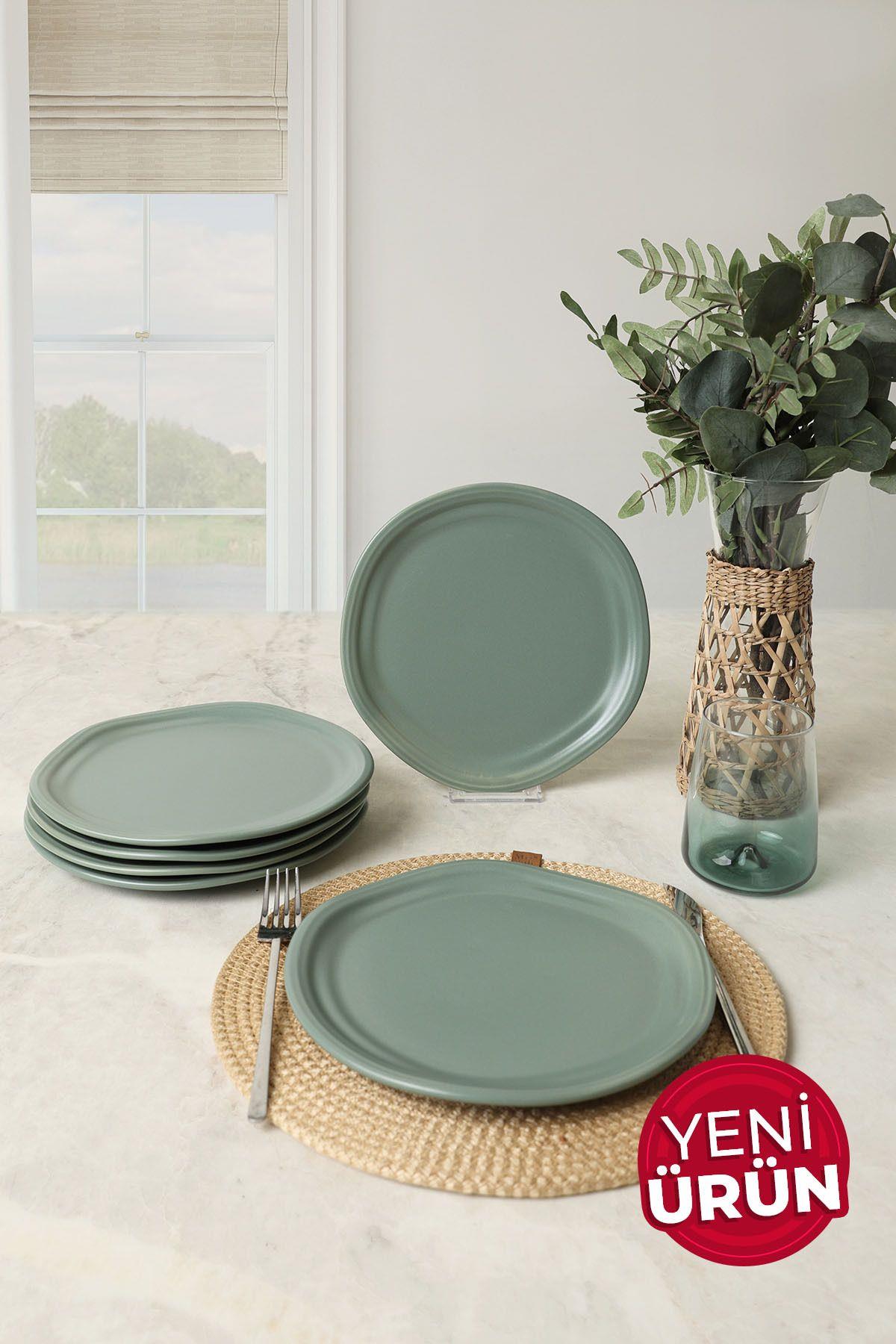 Mat Yeşil Bloom Pasta Tabağı 24 Cm 6 Adet 322