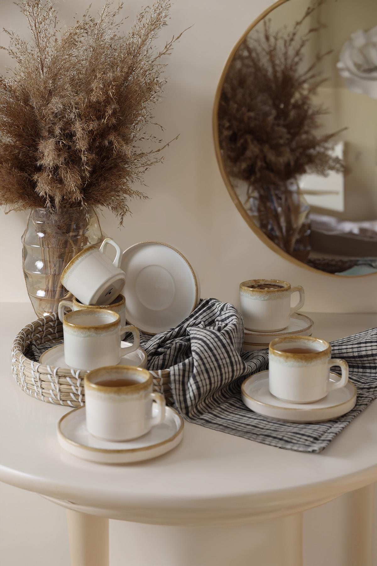 Shizen Krem Stackable Çay Takımı 12 Parça 6 Kişilik Q44