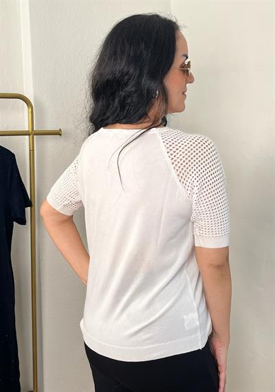 AJUR DETAYLI KISA KOLLU BEYAZ TRİKO BLUZ