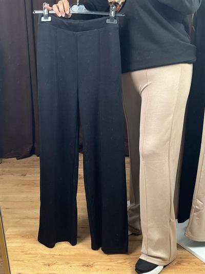 MARKA MODEL BELİ LASTİKLİ ÇİMALI PALAZZO SİYAH PANTOLON