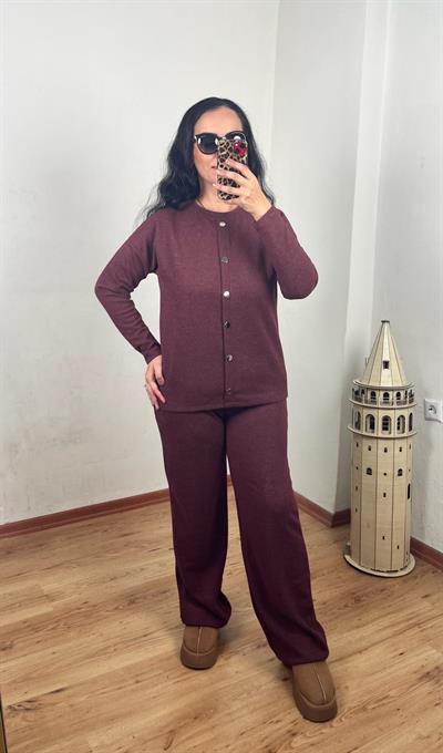 BİSİKLET YAKA SÜS ÇITÇIT DETAYLI BORDO SELANİK TAKIM
