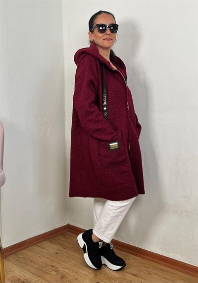 BUKLET KAPÜŞONLU BORDO HIRKA KABAN