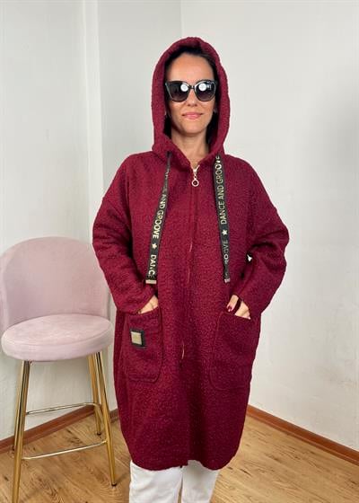 BUKLET KAPÜŞONLU BORDO HIRKA KABAN