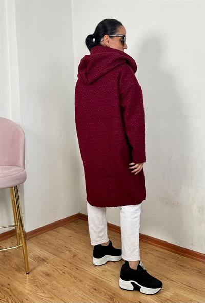 BUKLET KAPÜŞONLU BORDO HIRKA KABAN