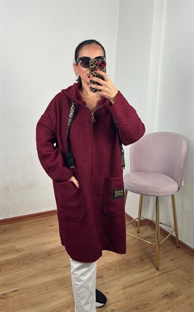 BUKLET KAPÜŞONLU BORDO HIRKA KABAN