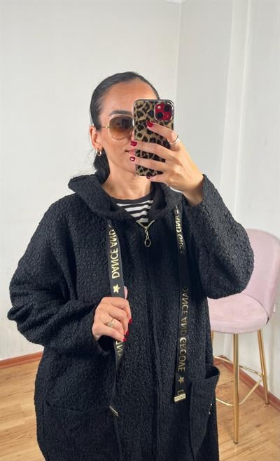 BUKLET KAPÜŞONLU SİYAH HIRKA KABAN