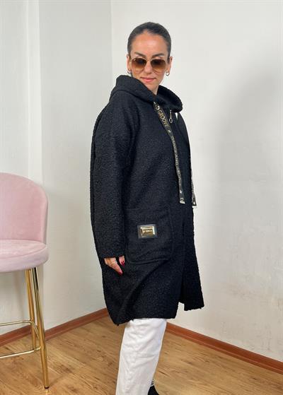 BUKLET KAPÜŞONLU SİYAH HIRKA KABAN