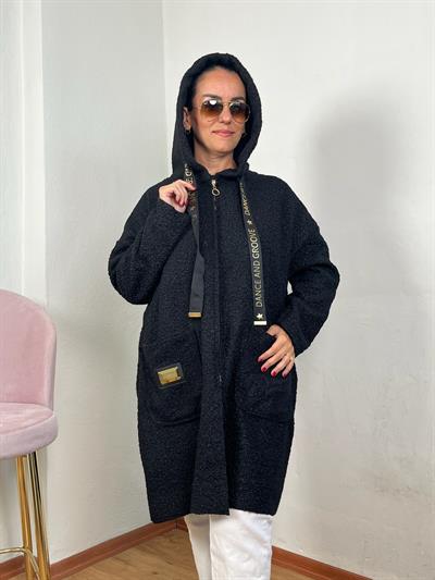 BUKLET KAPÜŞONLU SİYAH HIRKA KABAN