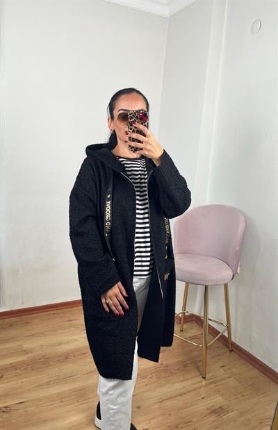 BUKLET KAPÜŞONLU SİYAH HIRKA KABAN