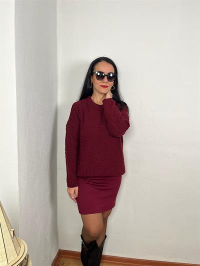 MODAL KUMAŞ BELİ LASTİKLİ BORDO KALEM ETEK