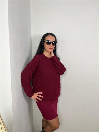 MODAL KUMAŞ BELİ LASTİKLİ BORDO KALEM ETEK