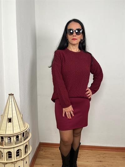 MODAL KUMAŞ BELİ LASTİKLİ BORDO KALEM ETEK