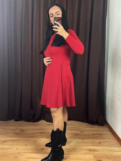 ÇİLEK TRİKO BALIKÇI YAKA KIRMIZI ELBİSE
