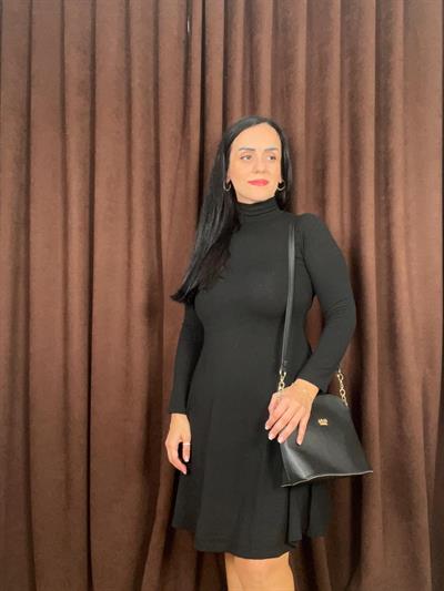 ÇİLEK TRİKO BALIKÇI YAKA SİYAH ELBİSE