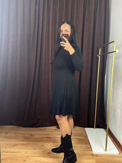 ÇİLEK TRİKO BALIKÇI YAKA SİYAH ELBİSE