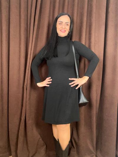 ÇİLEK TRİKO BALIKÇI YAKA SİYAH ELBİSE