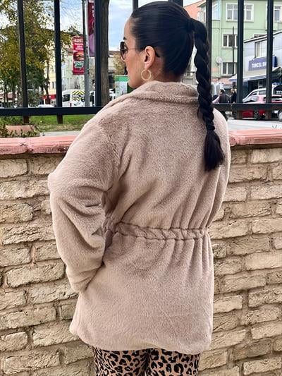 DİK YAKA BELDEN BAĞCIKLI ASTARLI VİZON TAVŞAN KÜRK KABAN