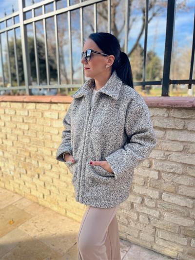 FERMUARLI ŞIK GRİ KIRÇILLI KAŞE KABAN