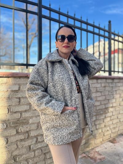 FERMUARLI ŞIK GRİ KIRÇILLI KAŞE KABAN