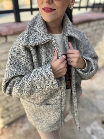 FERMUARLI ŞIK GRİ KIRÇILLI KAŞE KABAN