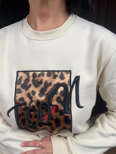 İCON NAKIŞ LEOPAR DETAYLI EKRU SWEATSHİRT