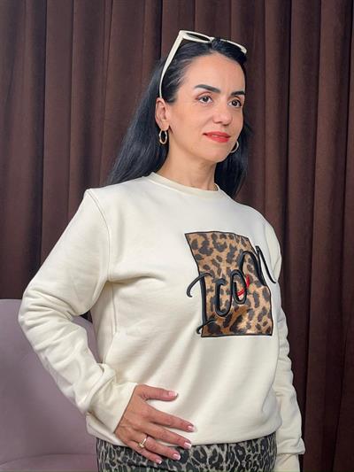 İCON NAKIŞ LEOPAR DETAYLI EKRU SWEATSHİRT