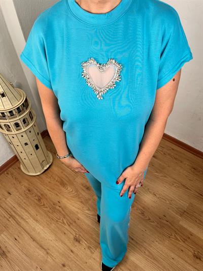 KALP DETAYLI SİMLİ ŞERİTLİ MODAL MAVİ TAKIM