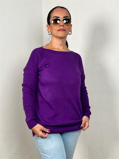 KAYIK YAKA CEPLİ MOR UZUN TRİKO