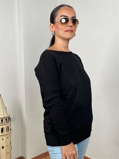 KAYIK YAKA CEPLİ SİYAH UZUN TRİKO