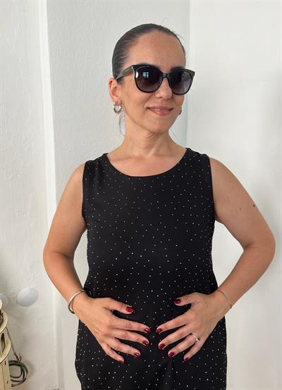 KOLSUZ ÖNÜ TAŞLI MODAL SİYAH ŞORTLU TAKIM