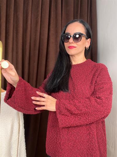 BUKLET GENİŞ KOL SALAŞ BORDO TRİKO