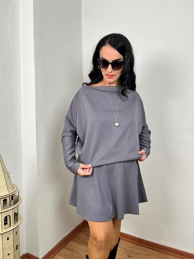 MODAL DÜŞÜK OMUZ GRİ ETEK BLUZ TAKIM