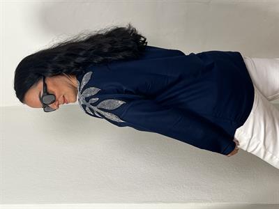 OMZU TAŞLI V YAKA LACİVERT BLUZ