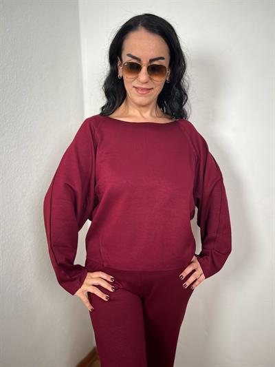 TERS DİKİŞ MODAL DÜŞÜK OMUZ BORDO TAKIM