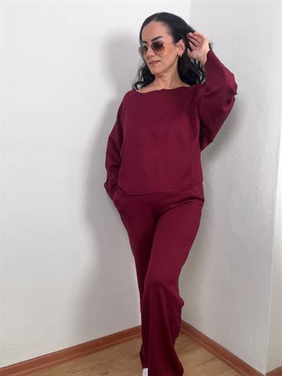 TERS DİKİŞ MODAL DÜŞÜK OMUZ BORDO TAKIM