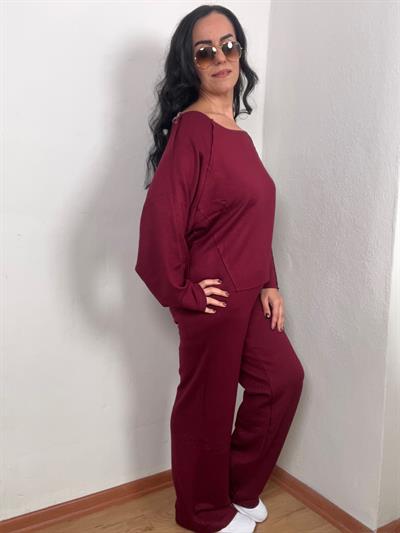 TERS DİKİŞ MODAL DÜŞÜK OMUZ BORDO TAKIM
