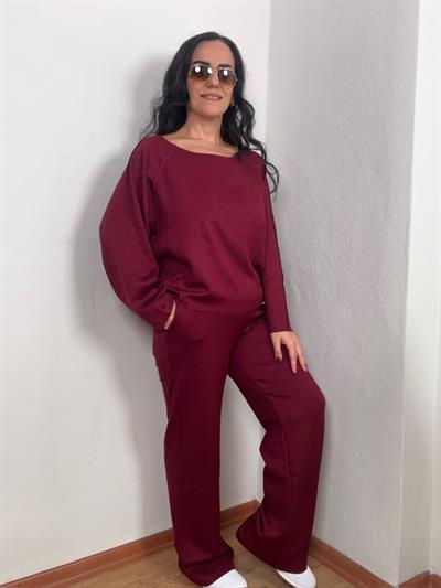 TERS DİKİŞ MODAL DÜŞÜK OMUZ BORDO TAKIM